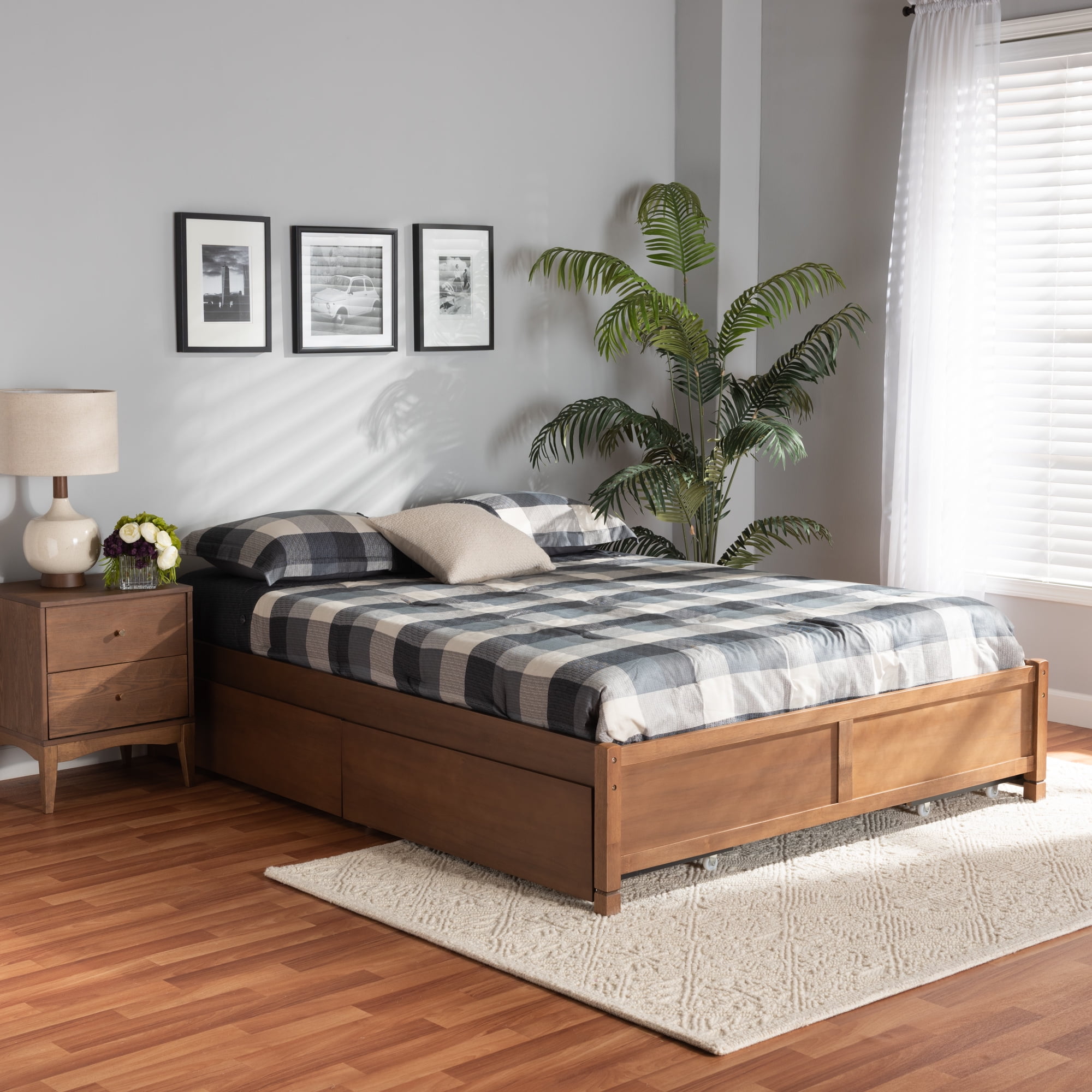 Baxton Studio Yara Modern and Contemporary Walnut Brown Finished Wood Queen Size 4-Drawer Platform Storage Bed Frame