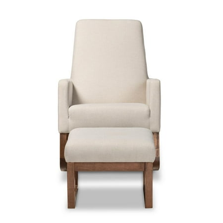 Baxton Studio Yashiya Mid-century Retro Modern Light Beige Fabric Upholstered Rocking Chair and Ottoman Set