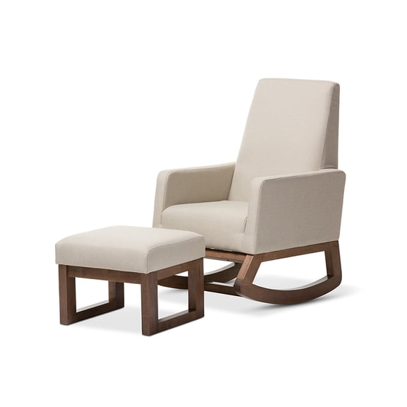Baxton Studio Yashiya Mid-century Retro Modern Light Beige Fabric Upholstered Rocking Chair and Ottoman Set