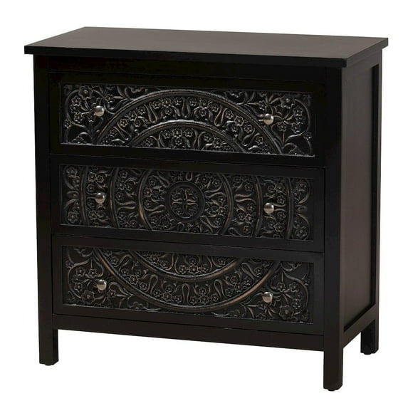 Baxton Studio Yelena Traditional Black Finished Wood 3-Drawer Storage Cabinet