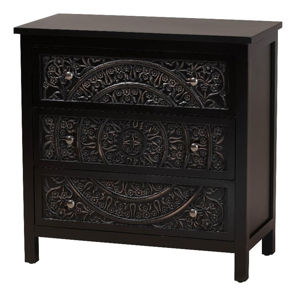 Yelena Traditional Black Wood 3-Drawer Storage Cabinet