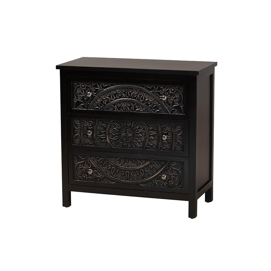 Yelena Traditional Black Wood 3-Drawer Storage Cabinet