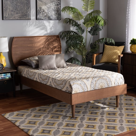 Baxton Studio Yori Mid-Century Modern Walnut Brown Finished Wood Twin Size Platform Bed