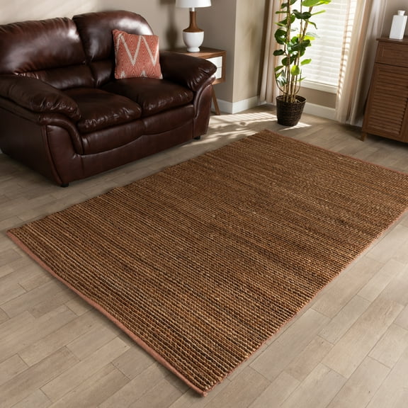 Baxton Studio Zaguri Modern and Contemporary Natural Handwoven Leather Blend Area Rug