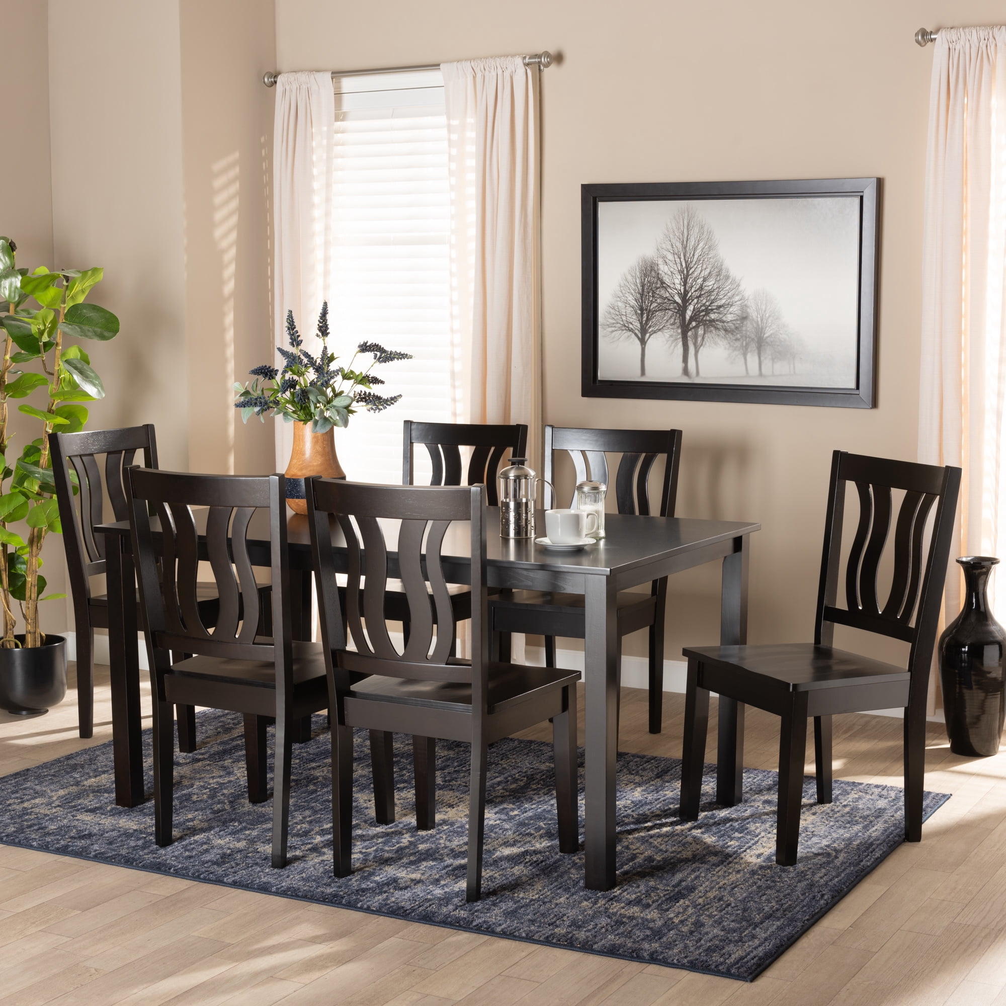 Baxton Studio Zamira Dining Set - Modern Dark Brown Wood - Walmart.com