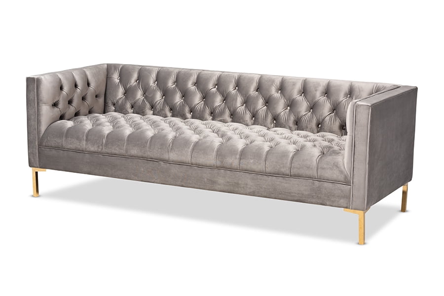 Zanetta Gray Tufted Velvet and Wood Sofa