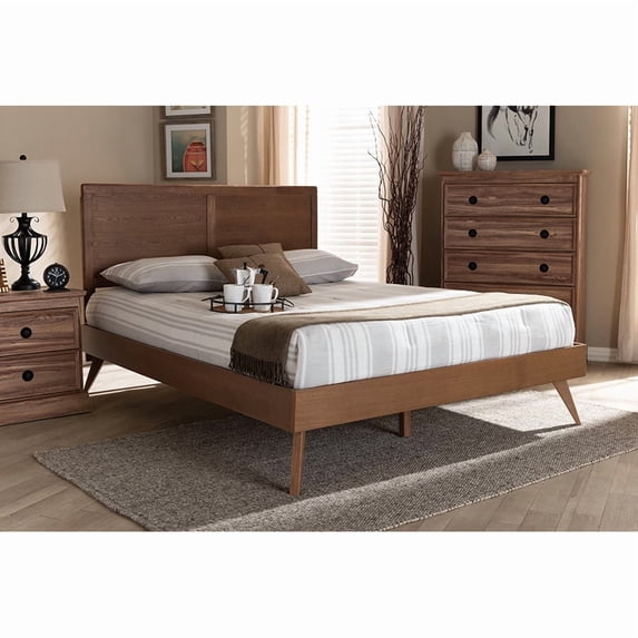 Baxton Studio Zenon Mid-Century Modern Walnut Brown Finished Wood Full Size Platform Bed