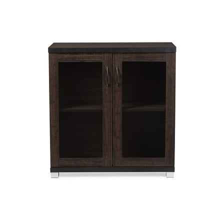 Baxton Studio Zentra Modern and Contemporary Dark Brown Sideboard Storage Cabinet with Glass Doors