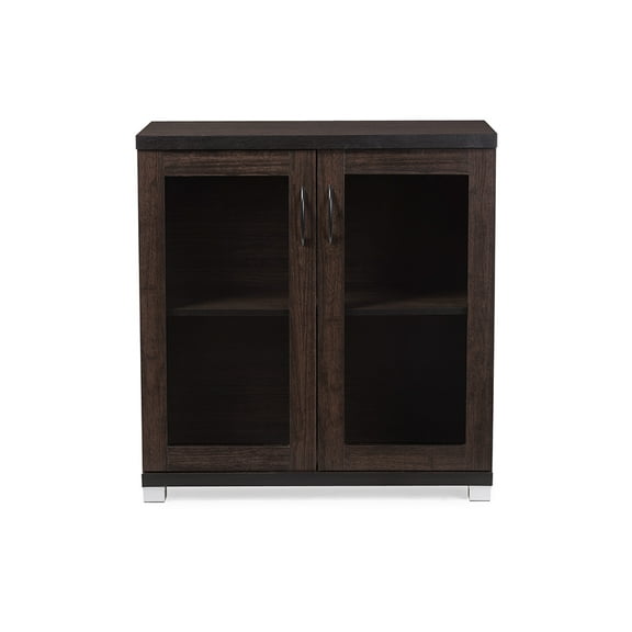 Baxton Studio Zentra Modern and Contemporary Dark Brown Sideboard Storage Cabinet with Glass Doors