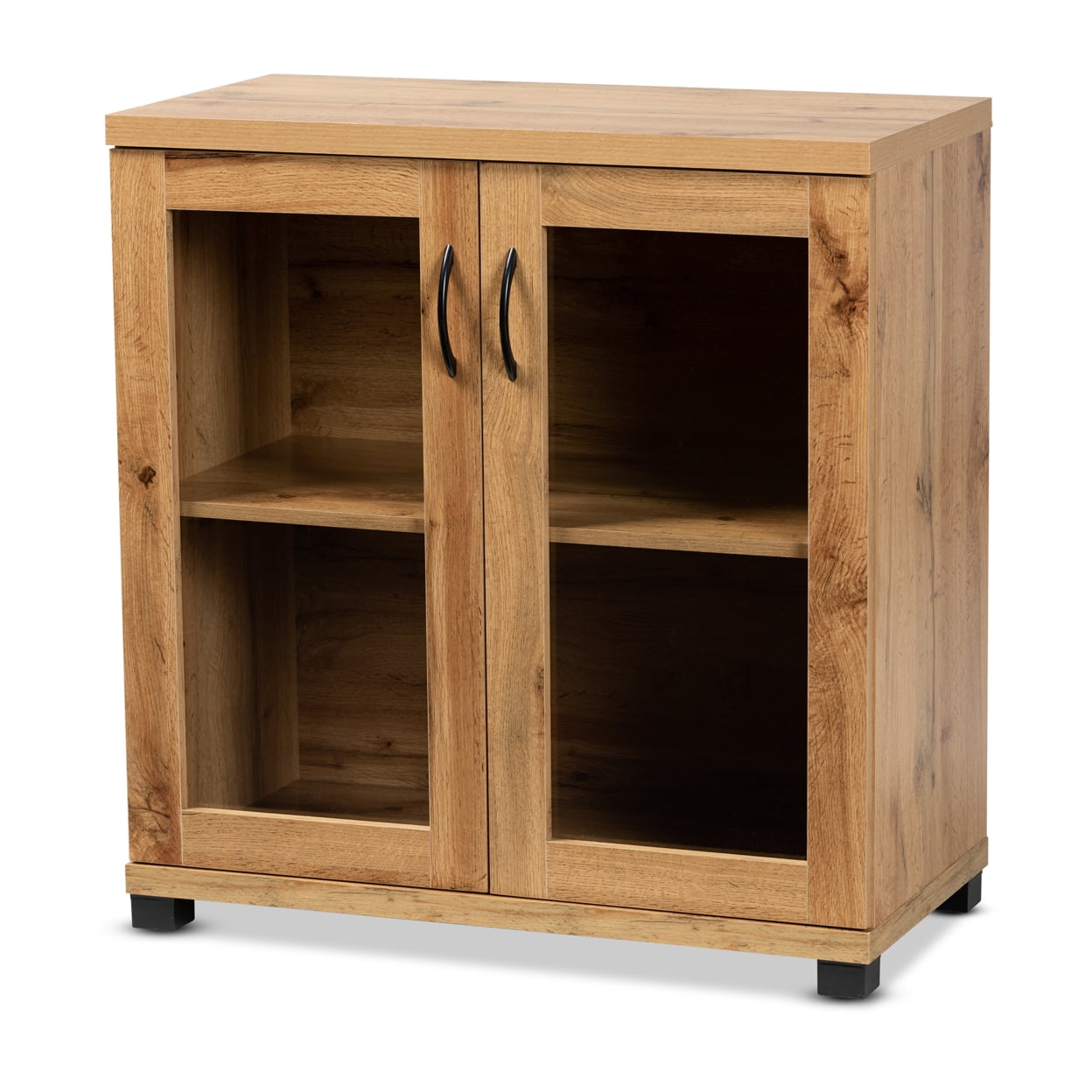 Zentra Oak Brown Wood 2-Door Glass Display Storage Cabinet