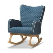 Baxton Studio Zoelle Mid-Century Modern Blue Fabric Upholstered Natural Finished Rocking Chair