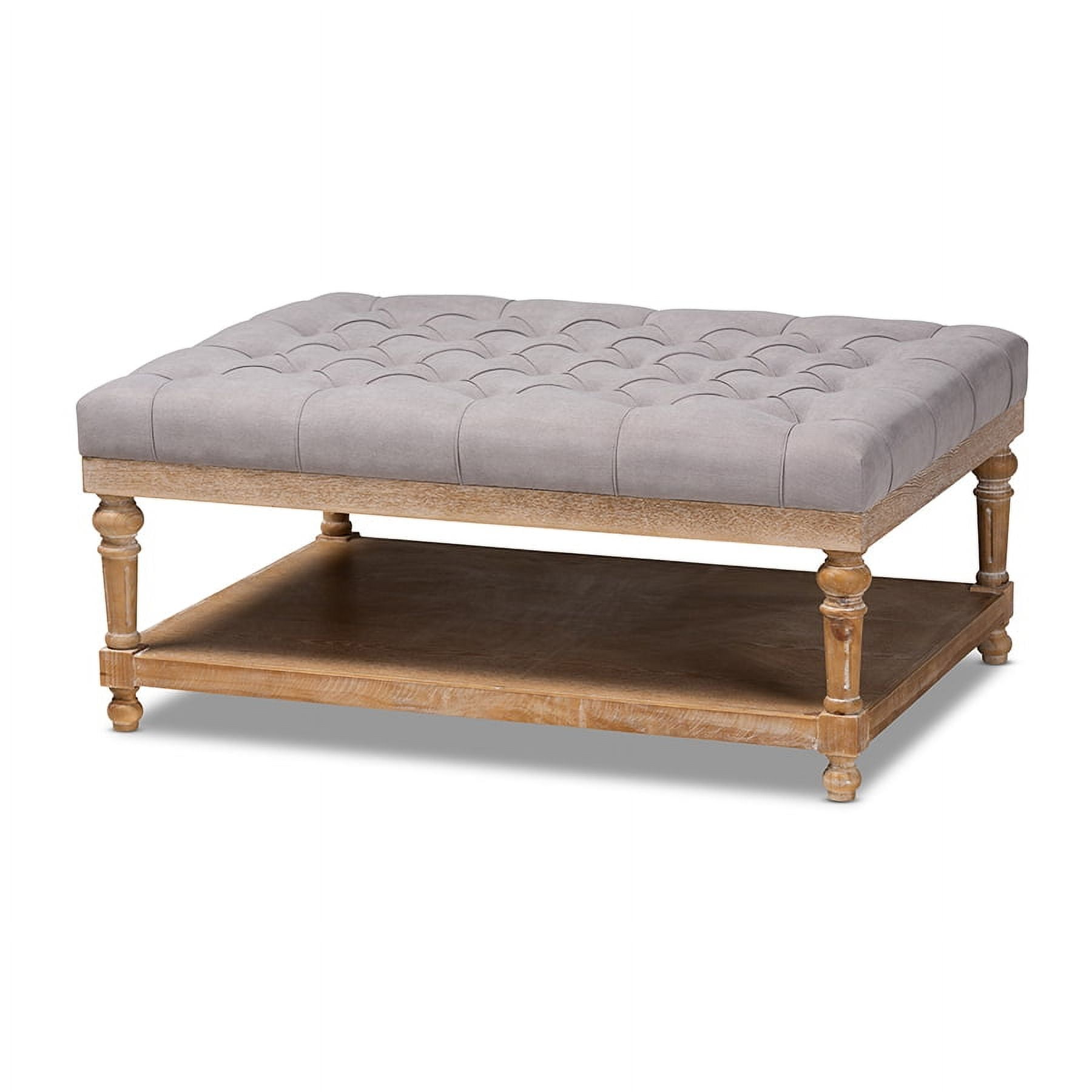 Lindsey Grey Linen and Greywashed Wood Tufted Cocktail Ottoman