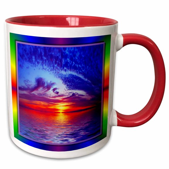 3drose, Bay Beach Sunset Ii, 11oz Two-tone Red Mug