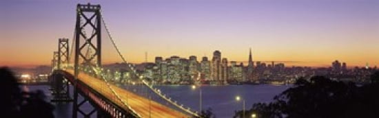 Bay Bridge At Night San Francisco California USA Canvas Art - Panoramic Images (36 x 12)