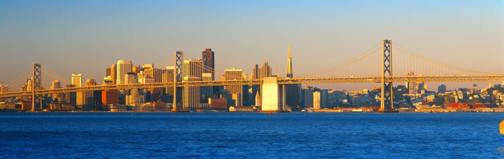 Bay Bridge & San Francisco from Port of Oakland Morning California Canvas Art - Panoramic Images (27 x 9)