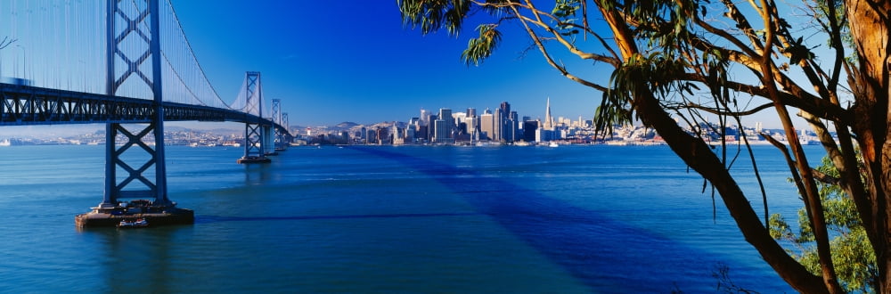Bay Bridge & San Francisco from Treasure Island Sunrise California Canvas Art - Panoramic Images (27 x 9)