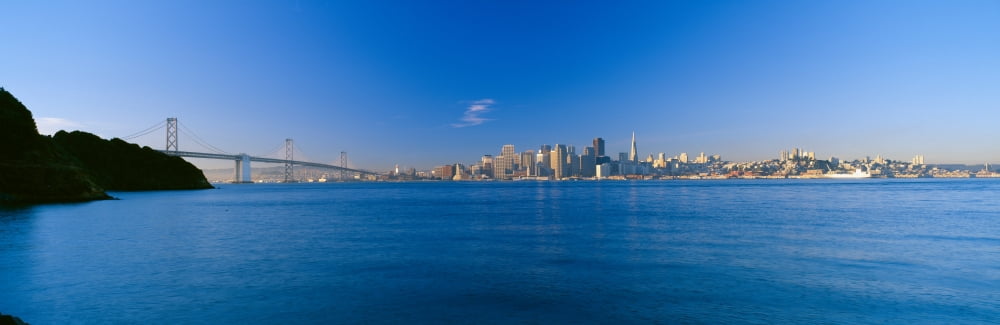 Bay Bridge & San Francisco from Treasure Island Sunrise California Canvas Art - Panoramic Images (36 x 12)