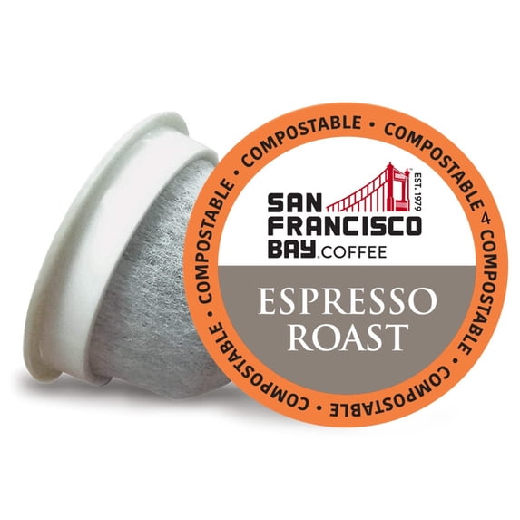 Bay Compostable Coffee Pods - Espresso Roast (12 Ct) K Cup Compatible including Keurig 2.0, Dark Roast