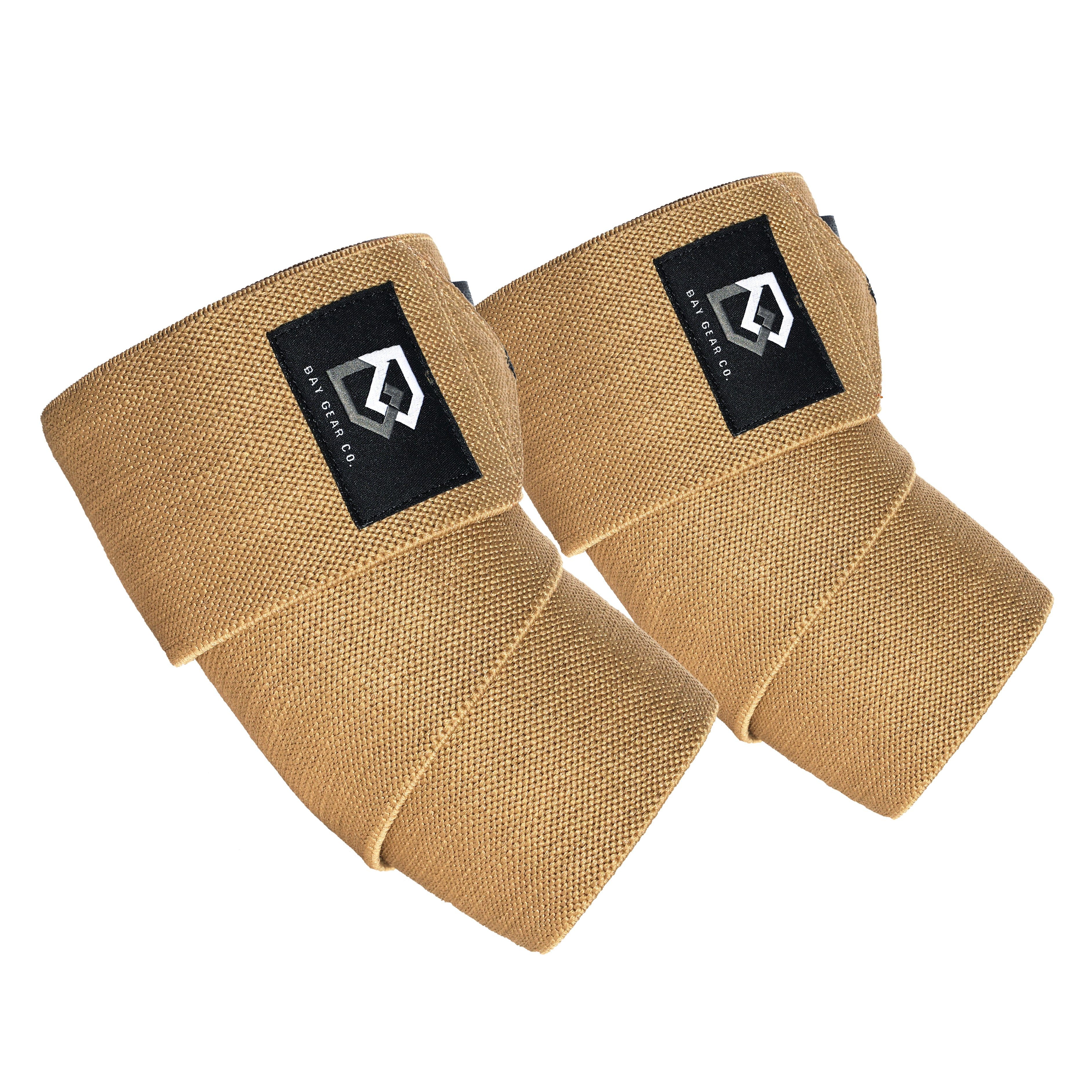 Bay Gear Co. Weightlifting Elbow Wraps (1 Pair) - Flexible Elbow Compression Strap & Joint Support Brace - For Bench Press, Powerlifting, Overhead Pressing and Heavy Lifts - Coyote Brown
