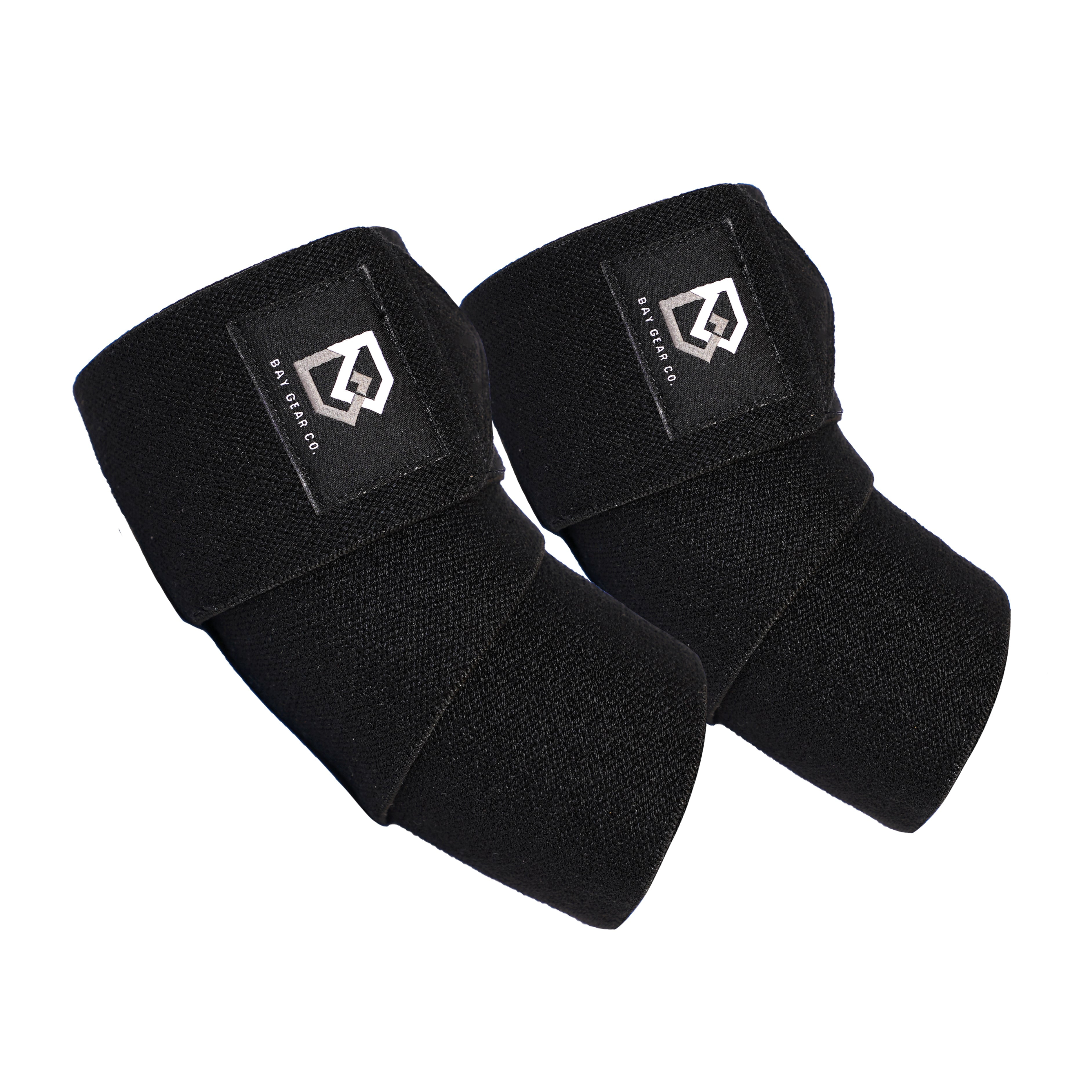 Bay Gear Co. Weightlifting Elbow Wraps (1 Pair) - Flexible Elbow Compression Strap & Joint Support Brace - For Bench Press, Powerlifting, Overhead Pressing and Heavy Lifts - Black