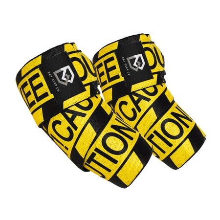 Bay Gear Co. Weightlifting Elbow Wraps (1 Pair) - Flexible Elbow Compression Strap & Joint Support Brace - For Bench Press, Powerlifting, Overhead Pressing and Heavy Lifts - Caution