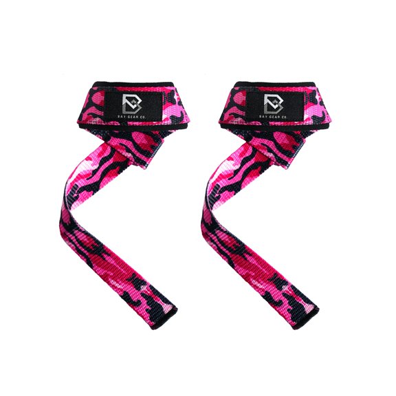 Bay Gear Co. Wrist Straps for Weightlifting - 1 Pair Cotton Lifting Straps with Neoprene Padding, Comfortable Gym Essentials for Enhanced Grip Strength - Pink Camo