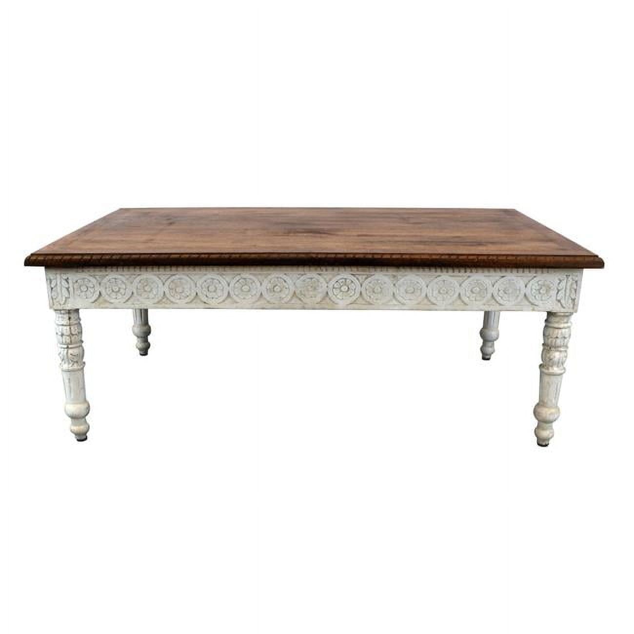 Hand-Carved Brown and Ivory Solid Wood Cocktail Table