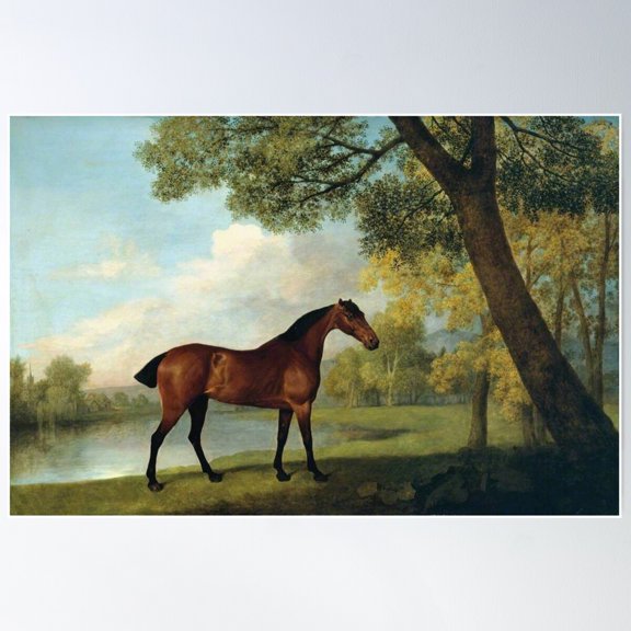 Bay Hunter Horse By A Lake - George Stubbs Poster Wall Art, Modern Wall Decor For Living Room Bedroom, 8x12 UNFRAMED
