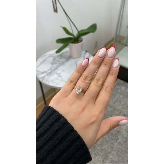 Bay - Moissanite Oval Cut Lab Diamond Solitaire Engagement Ring