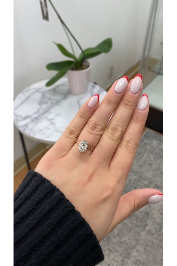 Bay - Moissanite Oval Cut Lab Diamond Solitaire Engagement Ring