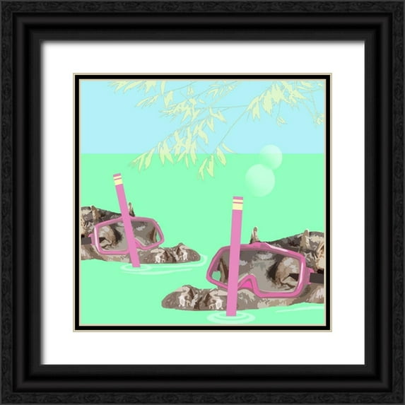 Bay, Noah 20x20 Black Ornate Wood Framed with Double Matting Museum Art Print Titled - Snorkeling Hippos
