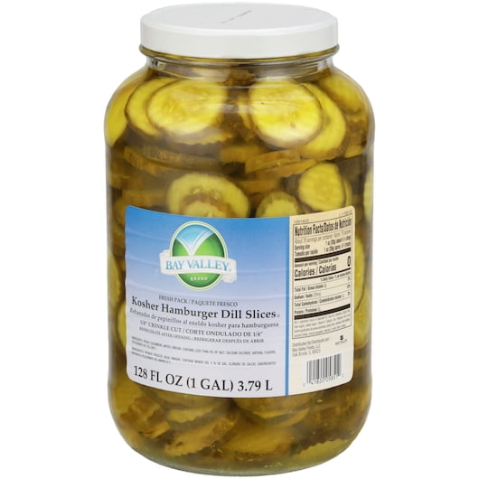 Bay Valley Kosher 1/4 Crinkle Cut Fresh Pack Pickle Slice Bulk, 1 Gal - Case of 4