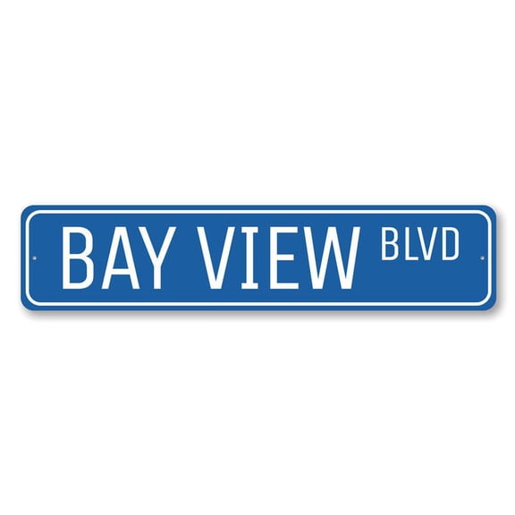 Bay View BLVD Sign, Custom Beach Street Sign, Ocean Lover Sign, Beach House Decor, Sea Home Decorations Aluminum Sign - 4x18 inches