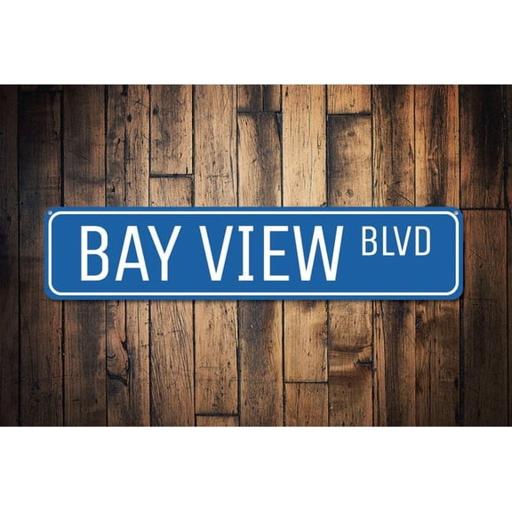 Bay View Blvd Sign Custom Beach Street Sign Ocean Lover Gift Beach House Decor Metal Sea Home Decorations - Decorations - Size: 16 x 4 Inches
