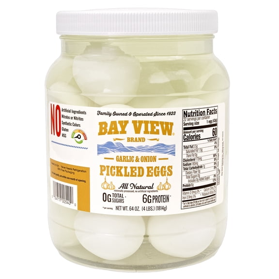 Grandpa Bruno's Pickled Eggs Garlic and Onion Hard Boiled Peeled No Refrigeration Needed