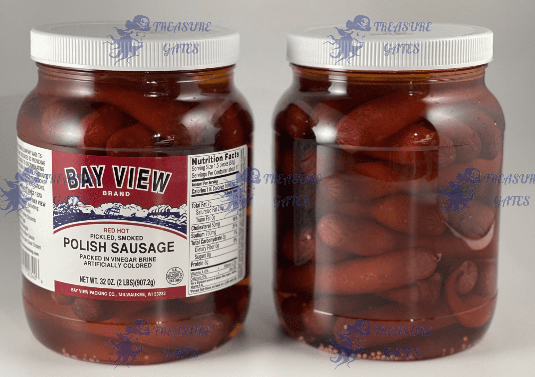 BAY VIEW PACKING Bay View Brand Red Hot Pickled Polish Sausage (Two 32 Ounce Jars) Bar Tavern Food