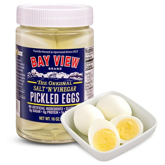 Bay View Pickled Eggs, No Artificial Ingredients, Gluten Free, 0g Sugar, 6g Protein, Fresh Grade A Eggs, Boiled and Peeled (16oz, Salt 'N Vinegar)