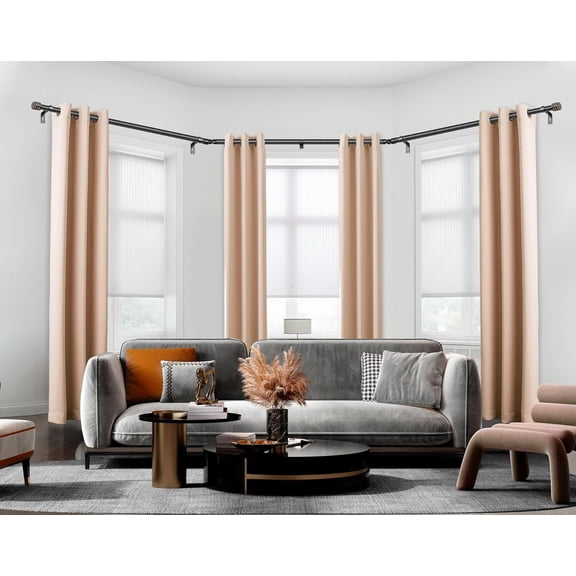 Bay Window Curtain Rods, 1 Inch Heavy Duty Curtain Rods for Bay Windows 36-72 Inch(Center Rod), 20-36 Inch Side Rods for Windows, Antique Bronze, Decorative Drapery Rods with End Cap Finials