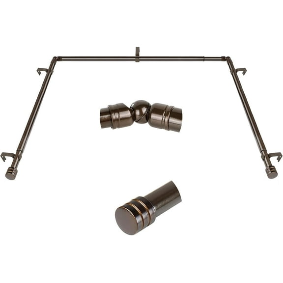Bay Window Curtain Rods, 1 Inch Heavy Duty Curtain Rods for Bay Windows 36-72 Inch(Center Rod), 20-36 Inch Side Rods for Windows, Antique Bronze, Decorative Drapery Rods with End Cap Finials