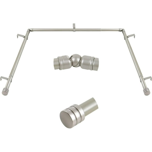 Bay Window Curtain Rods, 1 Inch Heavy Duty Curtain Rods for Bay Windows 36-72 Inch(Center Rod), 20-36 Inch Side Rods for Windows, Antique Silver, Decorative Drapery Rods with End Cap Finials