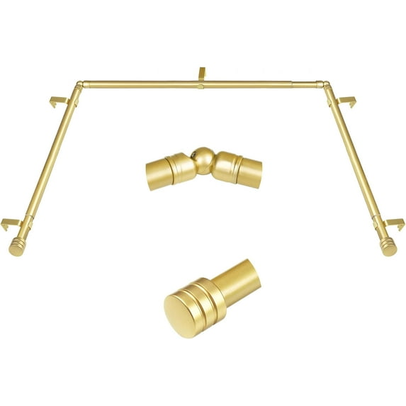 Bay Window Curtain Rods 36-72 Inch, 1 Inch Curtain Rods for Bay Windows 24-68 Inches(Center Rod)), 20-36 Inch Side Rods for Windows 8-32 Inches with End Cap Finials, Antique Gold