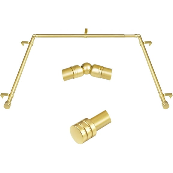 Bay Window Curtain Rods 36-72 Inch, 1 Inch Curtain Rods for Bay Windows 24-68 Inches(Center Rod)), 20-36 Inch Side Rods for Windows 8-32 Inches with End Cap Finials, Antique Gold