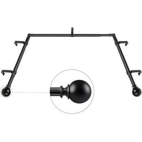 Bay Window Curtain Rods 48 to 84 Inches (Center Rod), 32 to 58 Inch Side Rods for windows, 7/8 inch Decorative Heavy Duty Curtain Rods with Round Ends, Black
