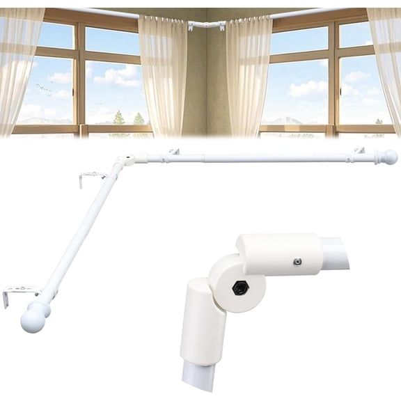 Bay Window Curtain Rods, L Shape Heavy Duty Curved Curtain Rods for Bay Windows with Brackets, 59-184" Adjustable for Bedroom, Living Room, Dinging Room, White