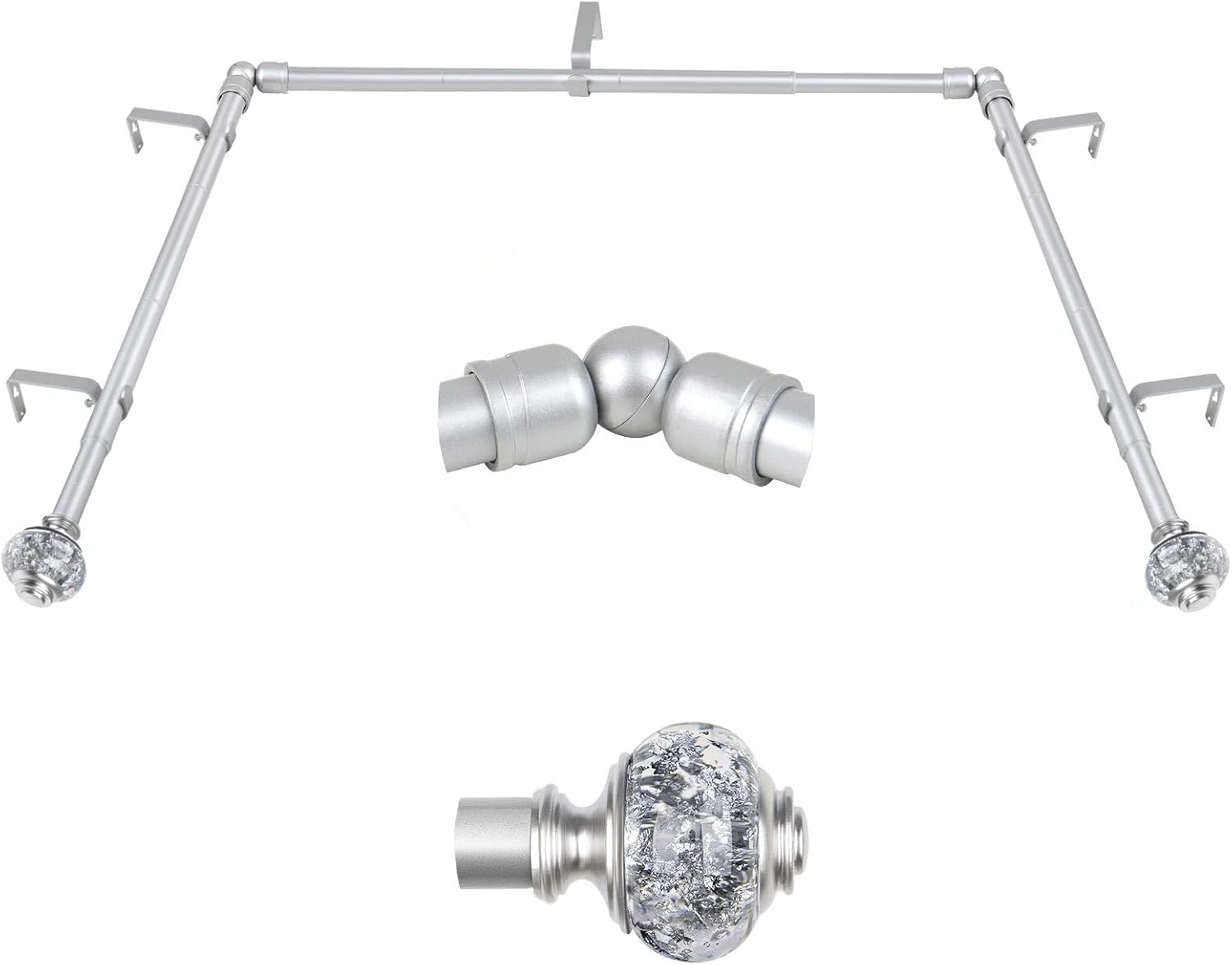 Bay Window Curtain Rods, Silver Curtain Rods for Bay windows 32 to 86