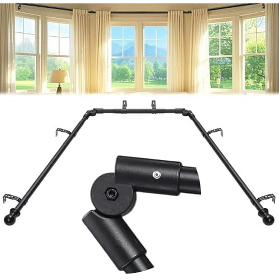Bay Window Curtain Rods, U Shape Heavy Duty Curved Curtain Rods for Bay Windows with Brackets, 59-184" Adjustable for Bedroom, Living Room, Dinging Room, Matte Balck
