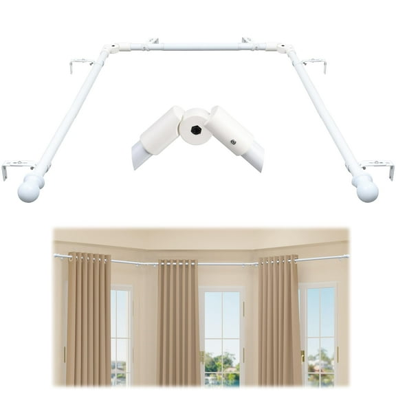 Bay Window Curtain Rods, U Shape Heavy Duty Curved Curtain Rods for Bay Windows with Brackets, 59-184" Adjustable for Bedroom, Living Room, Dinging Room, White
