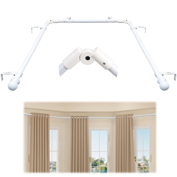 Bay Window Curtain Rods, U Shape Heavy Duty Curved Curtain Rods for Bay Windows with Brackets, 59-184" Adjustable for Bedroom, Living Room, Dinging Room, White
