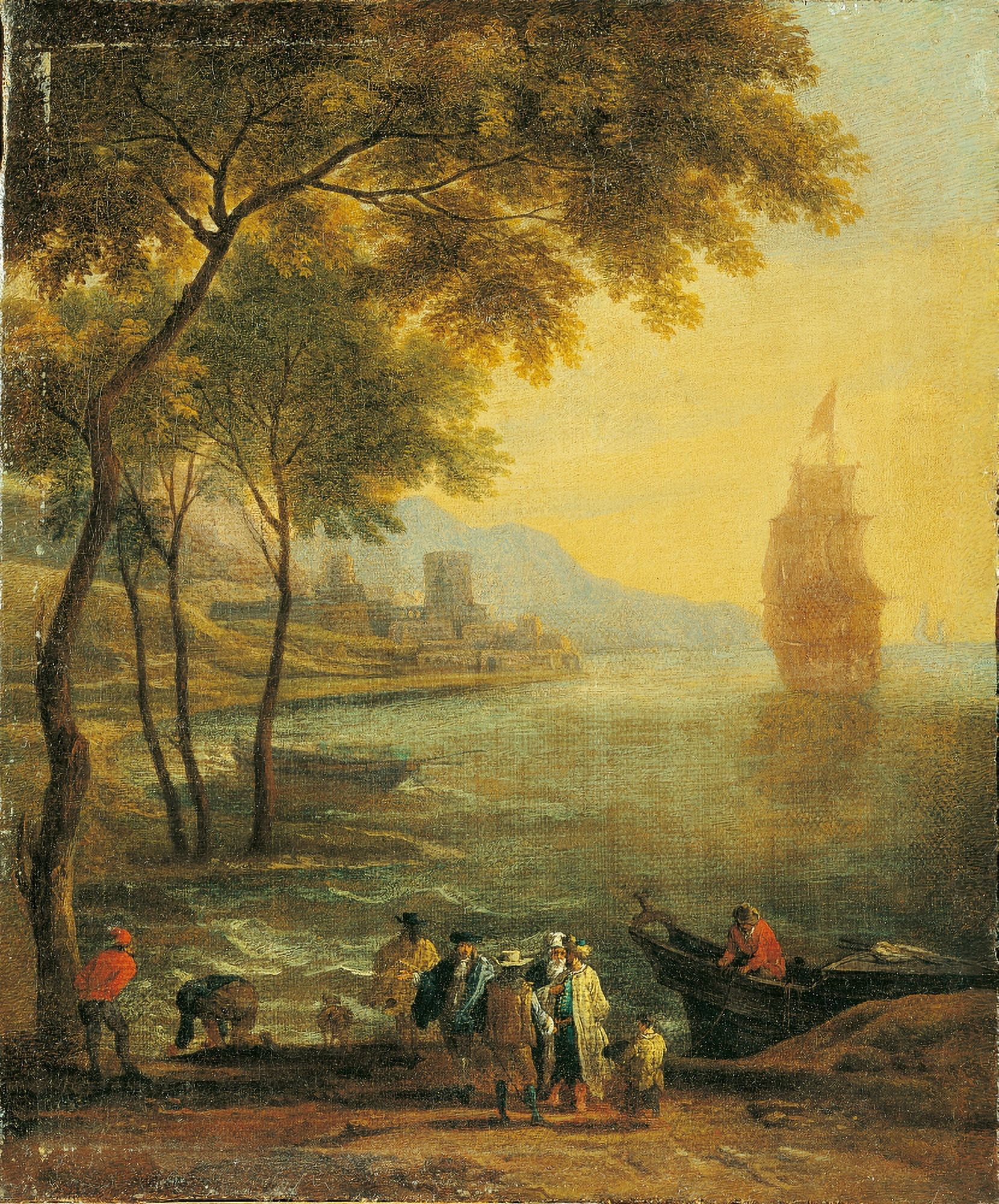 Bay With Boats And Figures Canvas Art - (24 x 36)