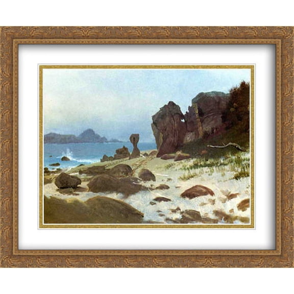 Bay of Monterey 2x Matted 34x28 Large Gold Ornate Framed Art Print by Bierstadt, Albert